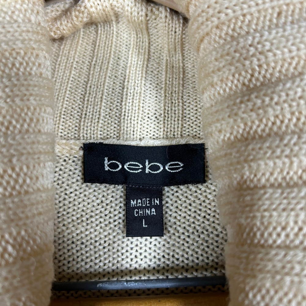 Bebe Sweater Dress Womens Large Creme Excellent 100% Wool Cowl Neck Long Sleeve - Picture 2 of 6